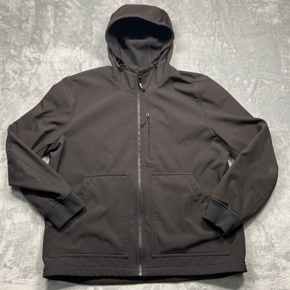 Levi Strauss & Co Softshell Jacket Mens Black Hooded Fleece Lined Full Zip XL